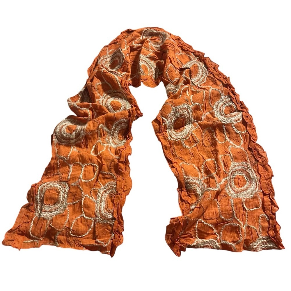 Orange and Cream Women's Embroidered Scarf